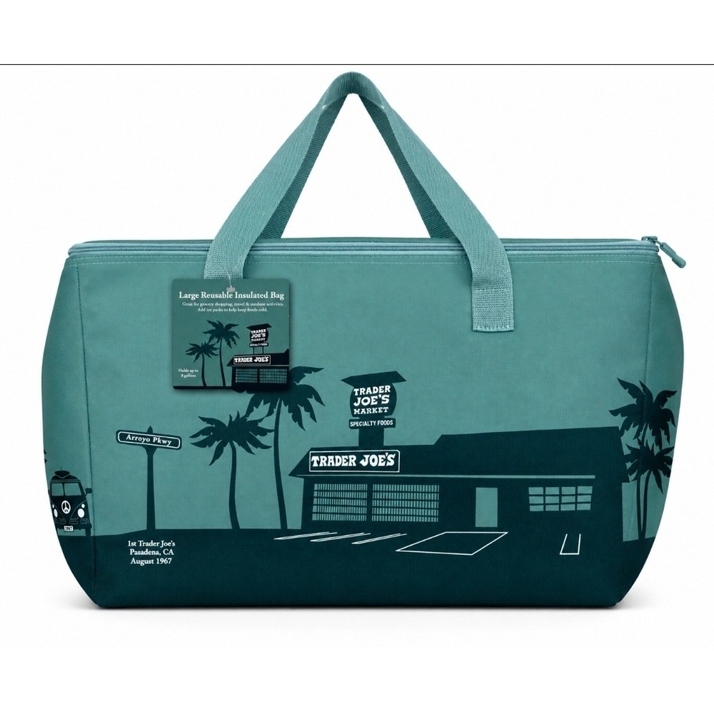 Trader Joes NWT 8 Gallon Large Insulated Reusable Cooler Bag Teal Retro Pasadena